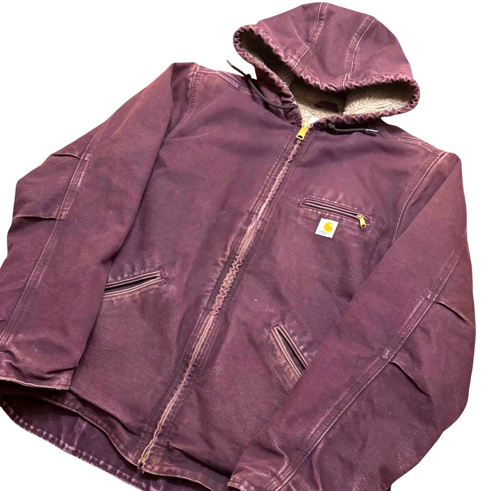 Carhartt Sierra Women Jacket WJ141 MED 8/10 Deep Wine Sherpa Lined Distressed